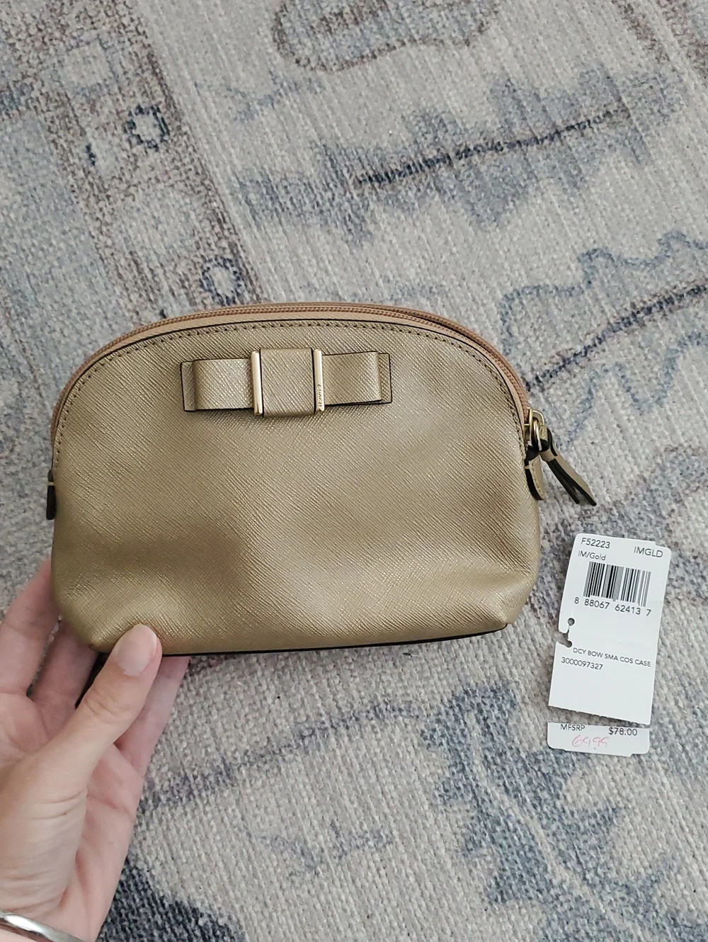 NWOT Coach Gold Metallic Bow Cosmetic Zip Accessory Case Bag